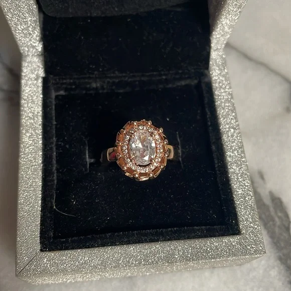 🖤5/$25 Rose Gold large zirconia diamond Ring 9 - 10 mm stone halo setting - Picture 3 of 13